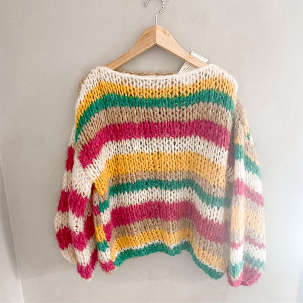 E with Love - Multi Striped Pullover Knit Sweater NEW Alpaca Merino Wool Stripe